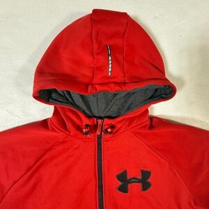 Under Armour Storm Hoodie Men's Large Full Zip Logo Loose Fit Red